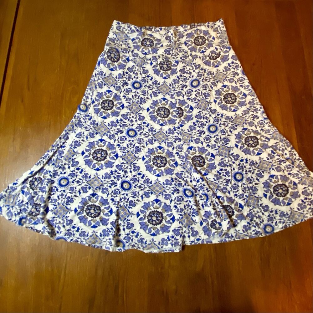 Max Studio Stretchy Skirt Women’s Size M Blue Purple Floral Y2K Retro Boho